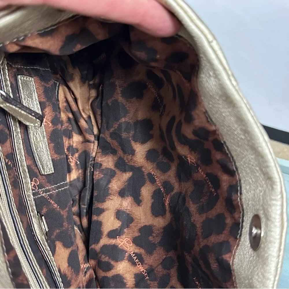 B MAKOWSKY vintage hobo pebbled gold leather shoulder bag